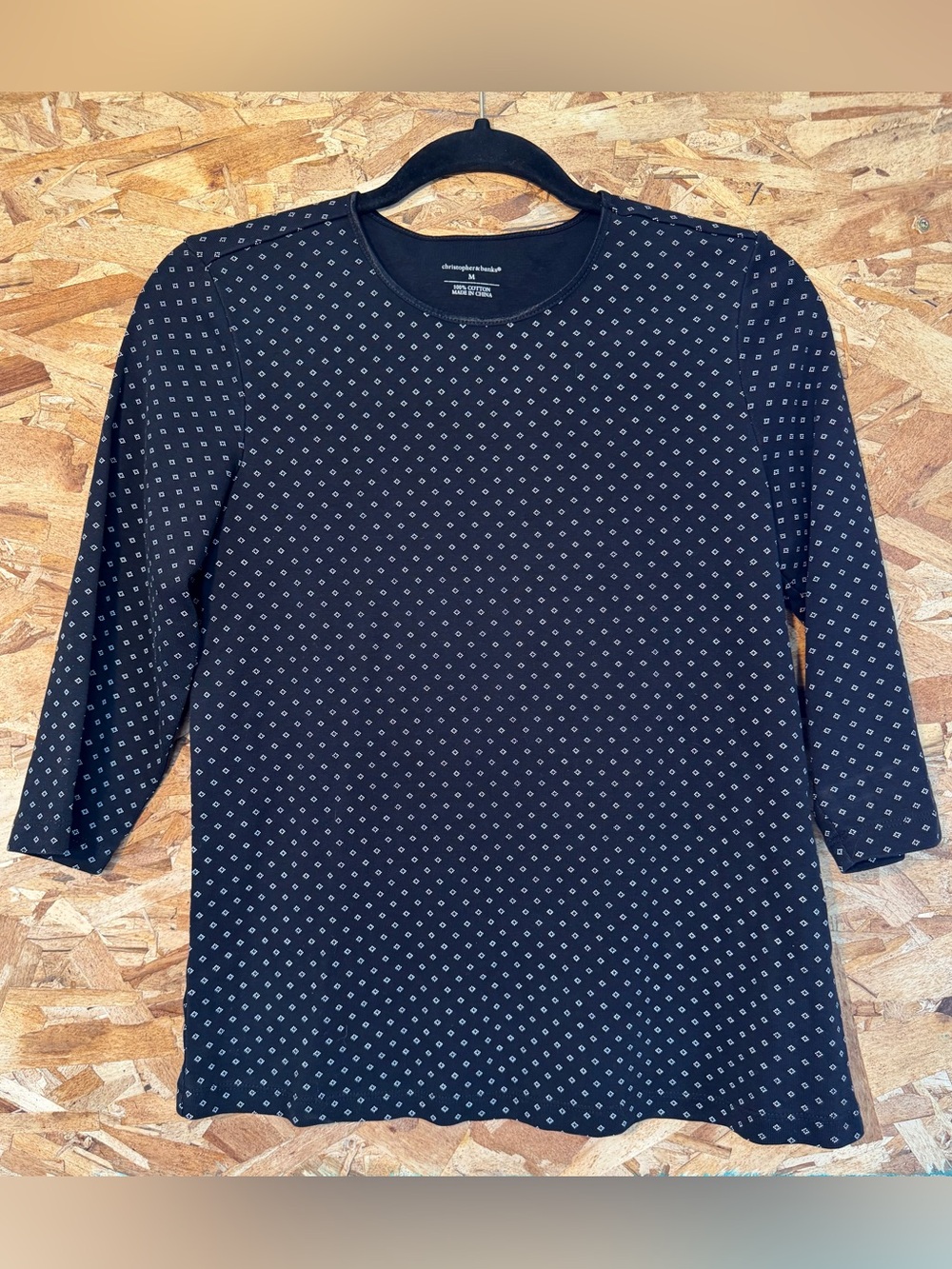Christopher Banks Black Crewneck Top with White Diamond Print